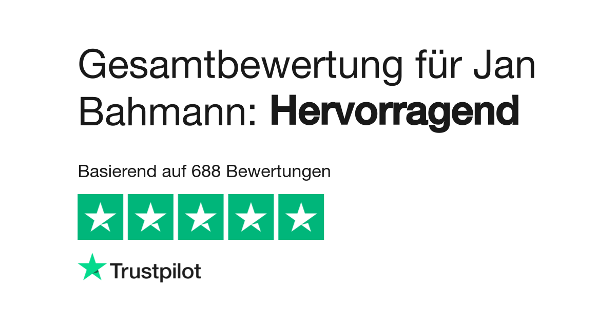 Finden Sie, dass der TrustScore von Jan Bahmann passt? Berichten Sie von Ihren Erfahrungen und lesen Sie die Bewertungen von 433 Kunden.