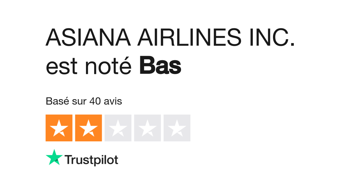 Avis de ASIANA AIRLINES INC. Lisez les avis marchands de
