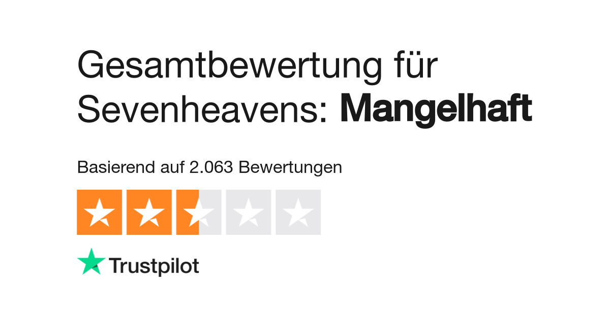 Finden Sie, dass der TrustScore von Sevenheavens passt? Berichten Sie von Ihren Erfahrungen und lesen Sie die Bewertungen von 550 Kunden.