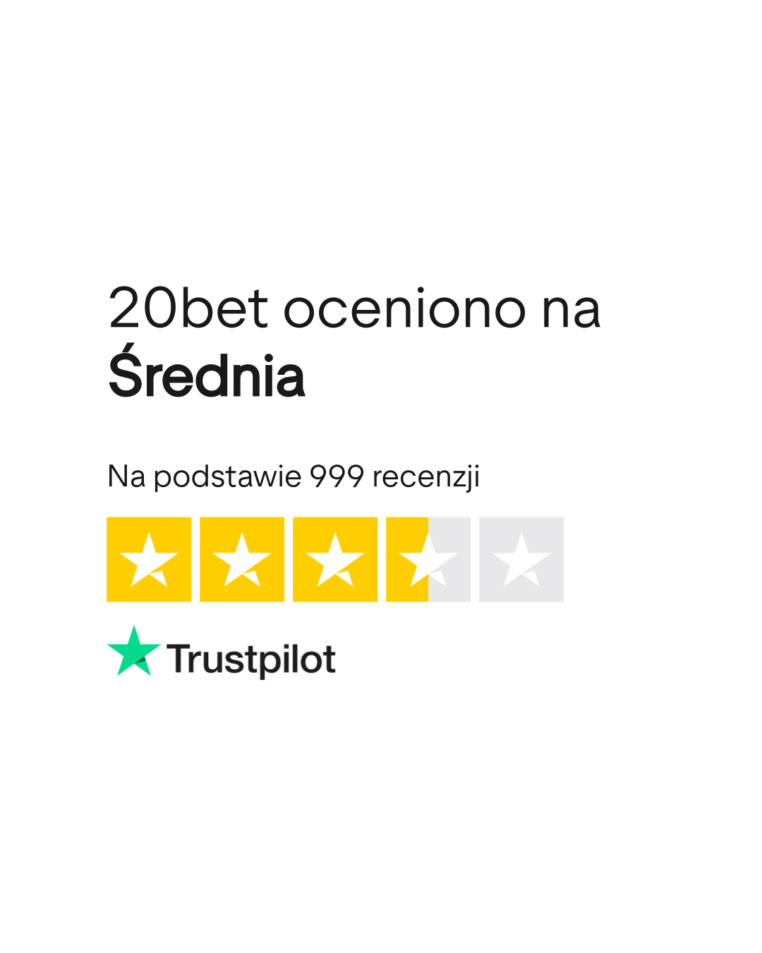 Ocena Trustpilot dla 20bet kasyno
