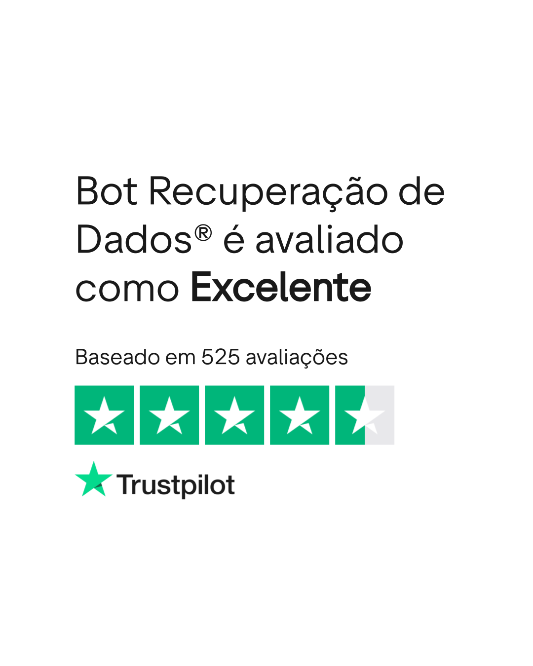 Reputação da Bot Recuperação de Dados no Trustpilot, com reconhecimento por excelência no atendimento e na recuperação de dados