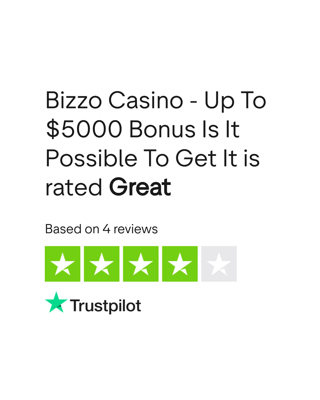 Trustpilot Bewertung für Bizzo Casino