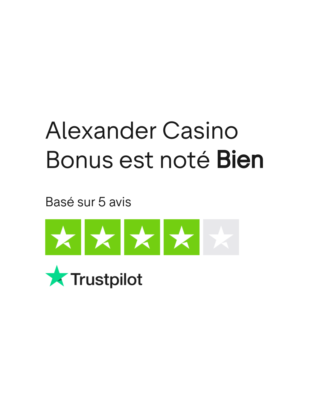 Évaluation Trustpilot pour Alexander Casino